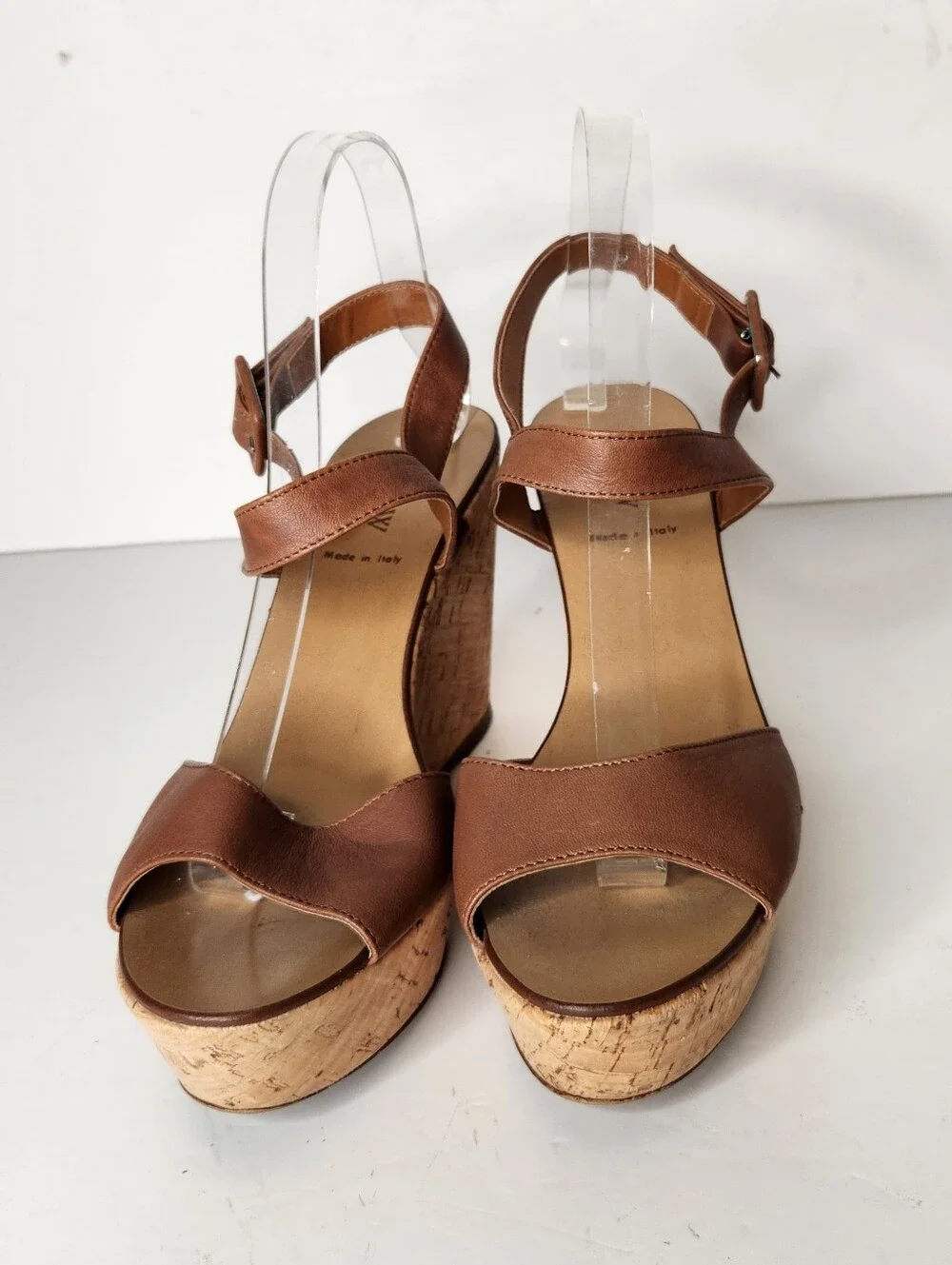 J. Crew Brown Leather Strappy Open Toe Cork Platform Wedge Sandals Size 9